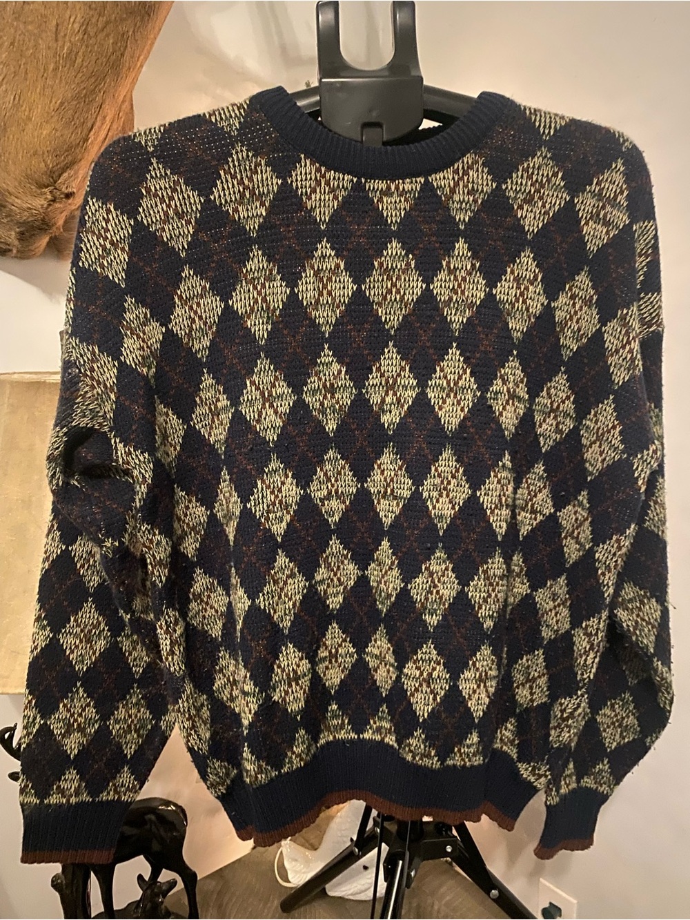 Men's Argyle Crewneck Sweater in Navy and Cream